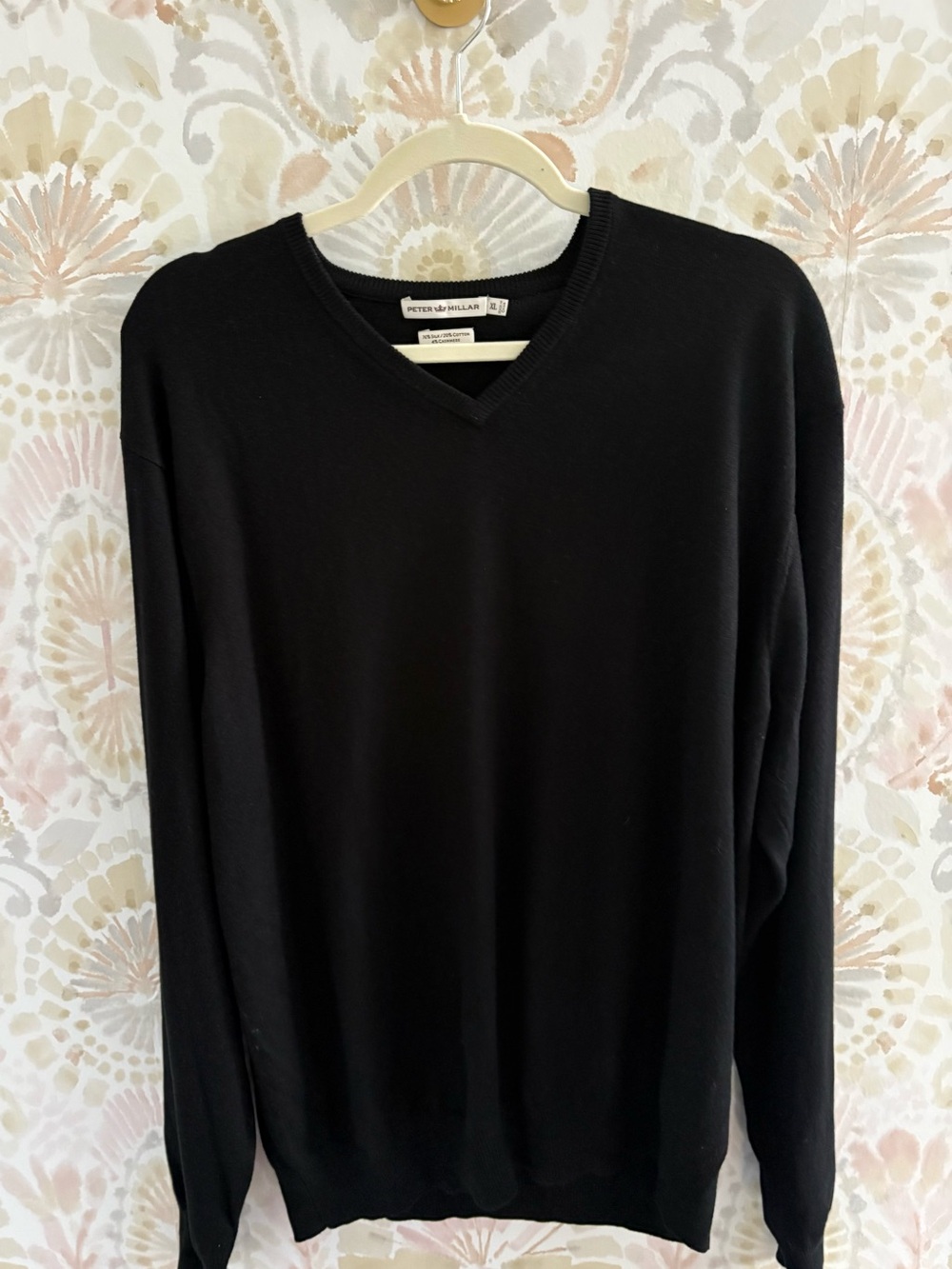 Peter Millar Mens XL Black V-Neck Sweater Silk Cotton Cashmere Blend Knit